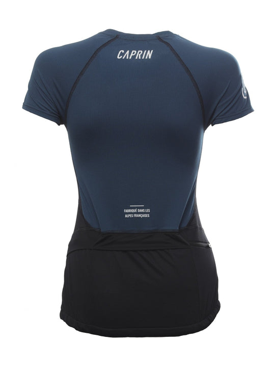 Maillot de trail blue pour femme de dos fond blanc par Caprin #couleur_blue-legion