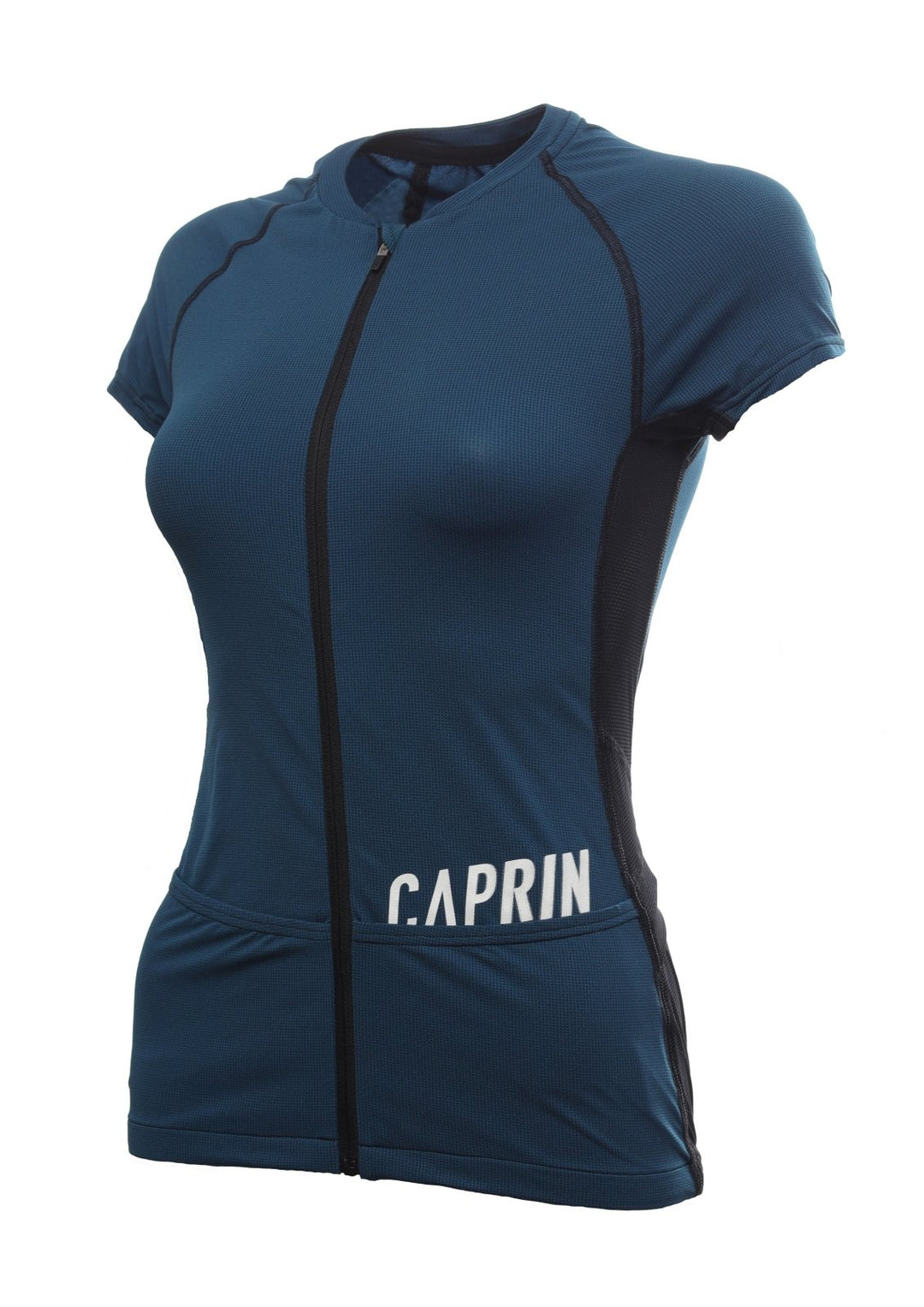 Maillot de trail blue pour femme de face fond blanc par Caprin #couleur_blue-legion