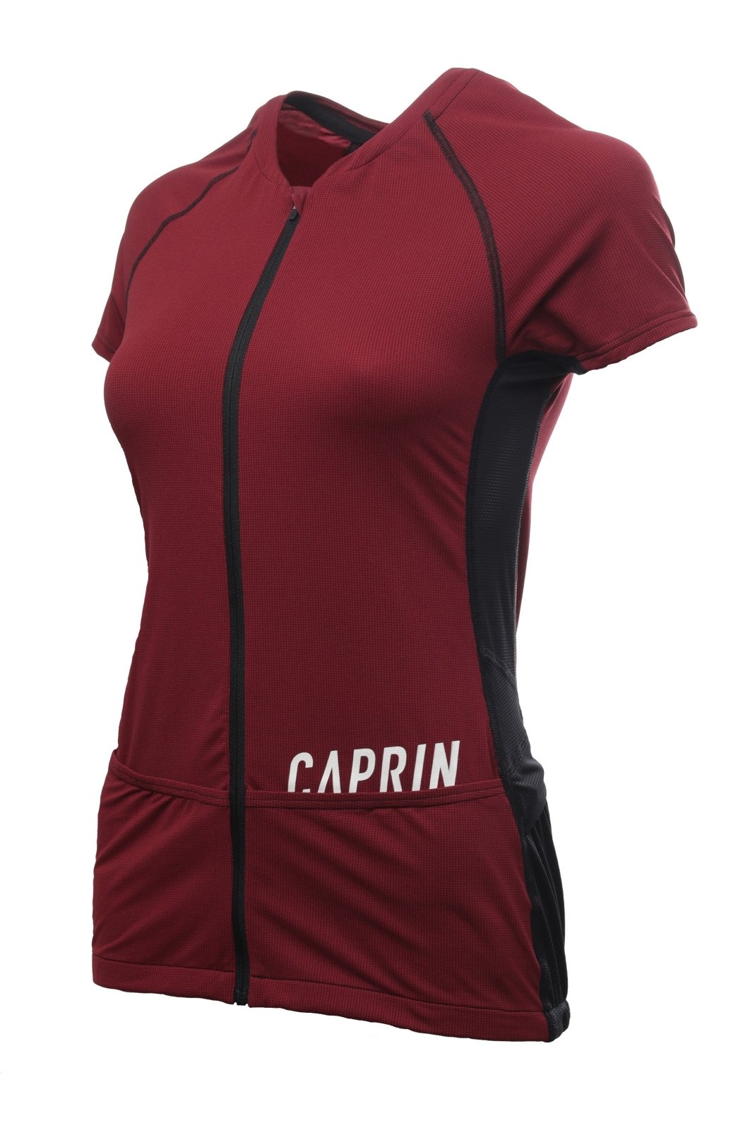 Maillot de trail ruby pour femme de face fond blanc par Caprin #couleur_ruby-wine